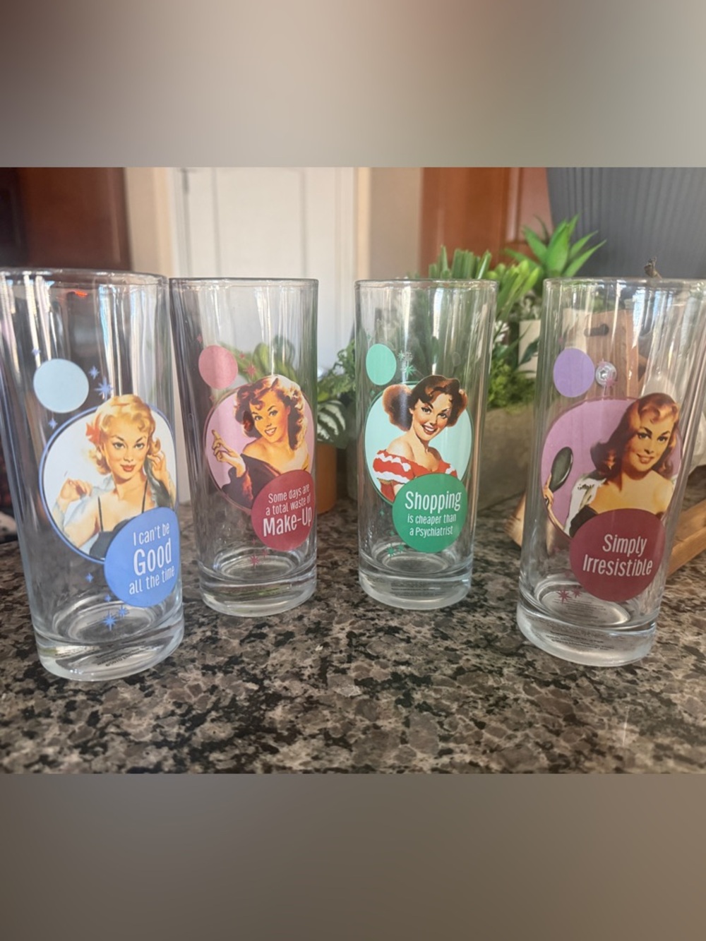 Vintage Style Pinup Pink & Aqua Retro Cocktail Glasses Set